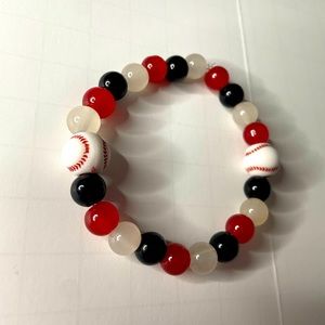 Handmade Elastic Baseball Red, Black, and White Bracelet